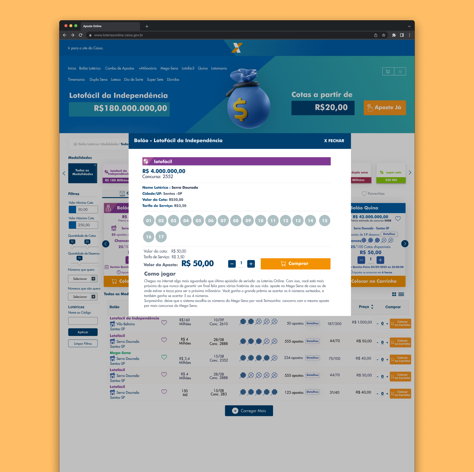 Modal with Betting Pool view