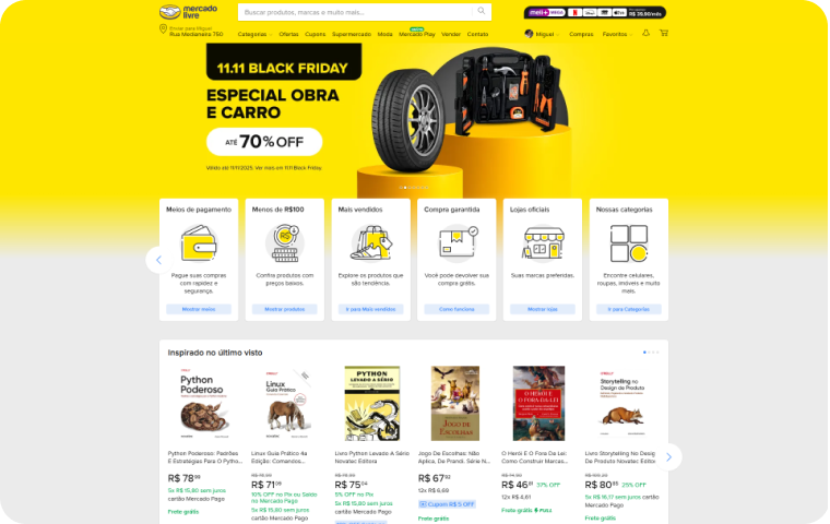 Análise da interface de checkout do Mercado Livre
