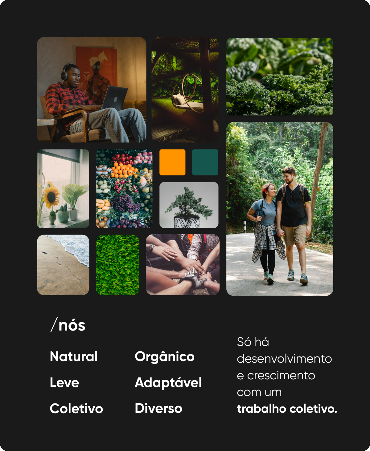 Moodboard do projeto para mobile (tema escuro)
